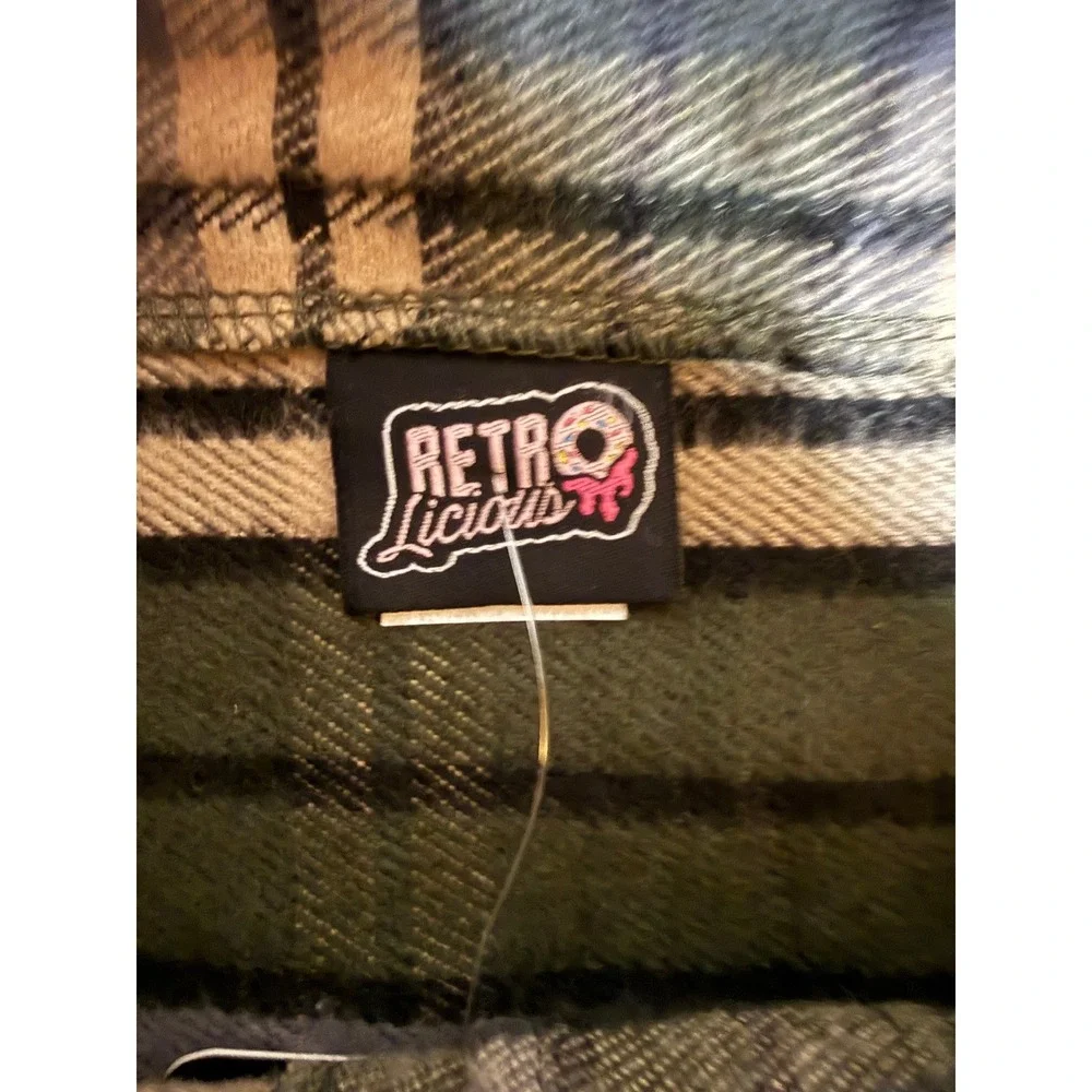 Retrolicious Green‎ Plaid Button Front Mini Skirt XL Cotton Made in USA NWT